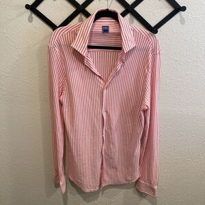 Fedeli Pink PIQUE Striped Button Down Shirt Made In Italy Size 54EU